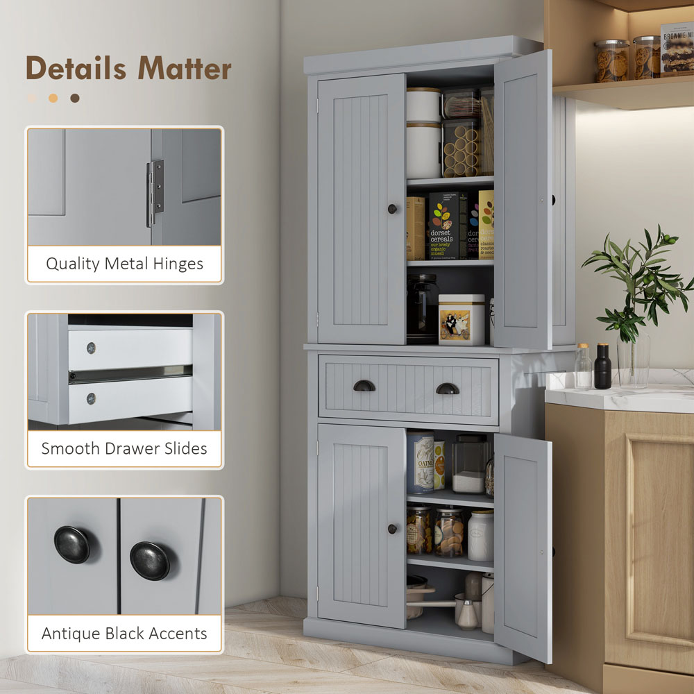 Portland 4 Door Single Drawer Grey Kitchen Storage Cabinet Image 7