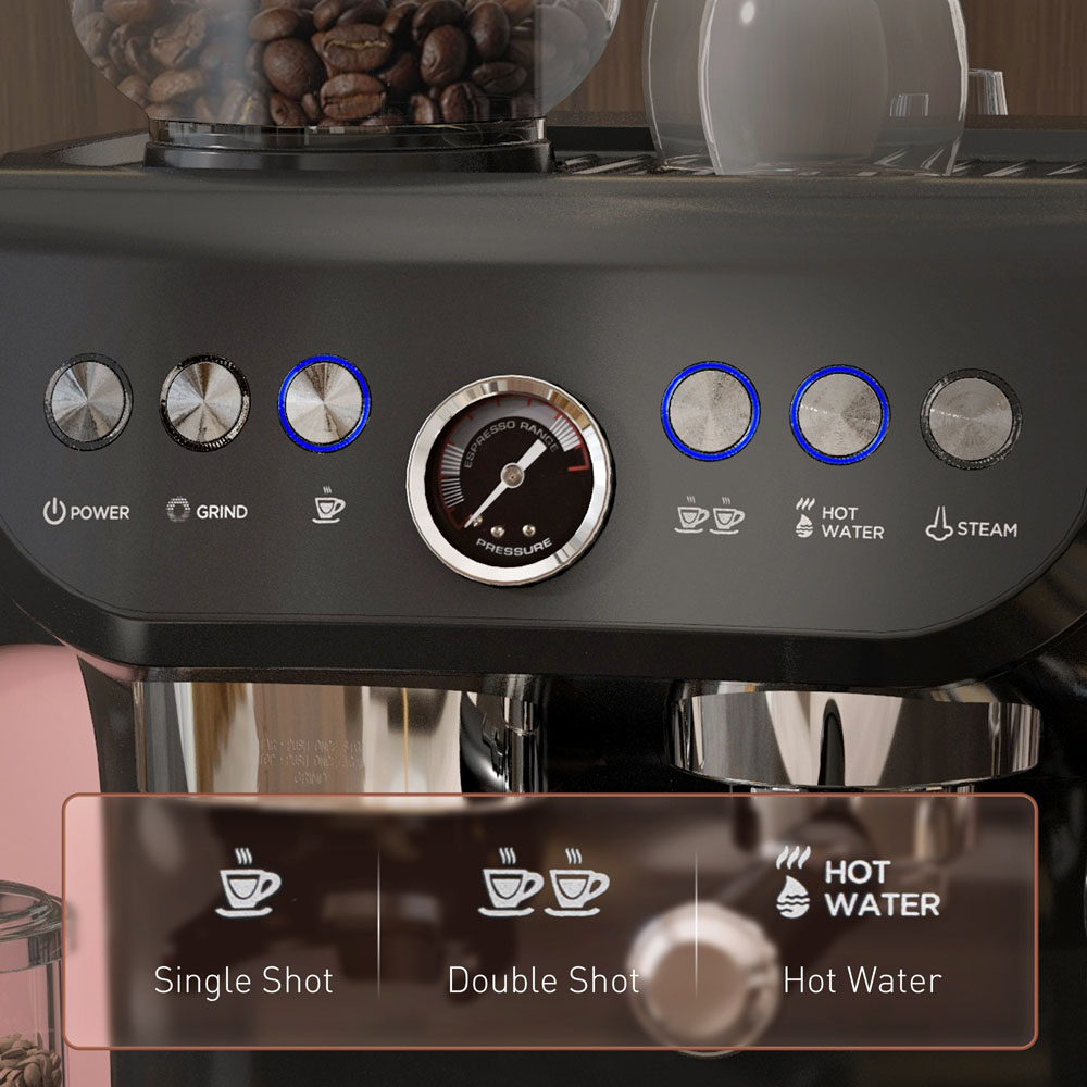 HOMCOM 800-197V70BK Black 15 Bar Pressure Espresso Machine with Bean Grinder and Steam Wand Image 7