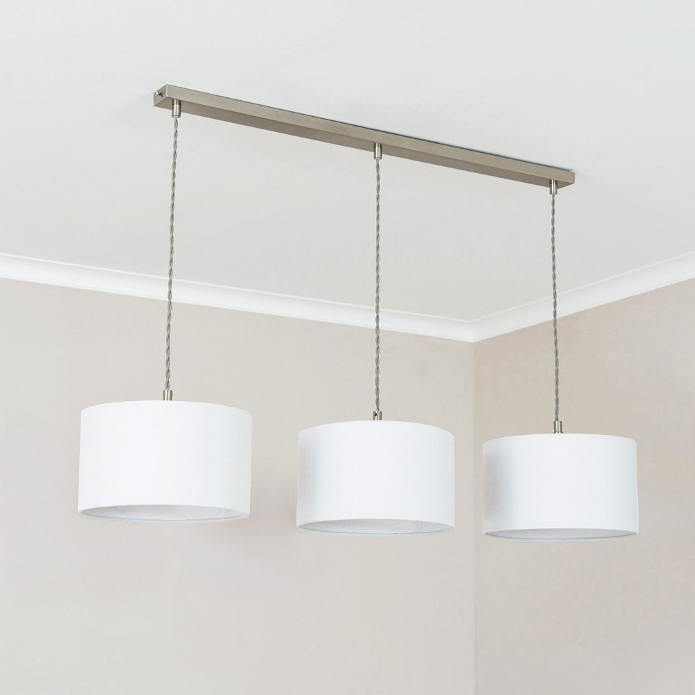 ValueLights Reni White Drum Shade 3 Drop Bar Chrome Diner LED Ceiling Pendant Light Image 3