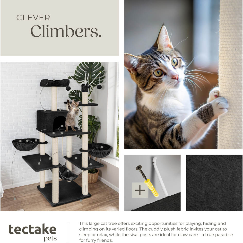 tectake Lilou Black Cat Tree with Scratching Posts 165cm Image 7