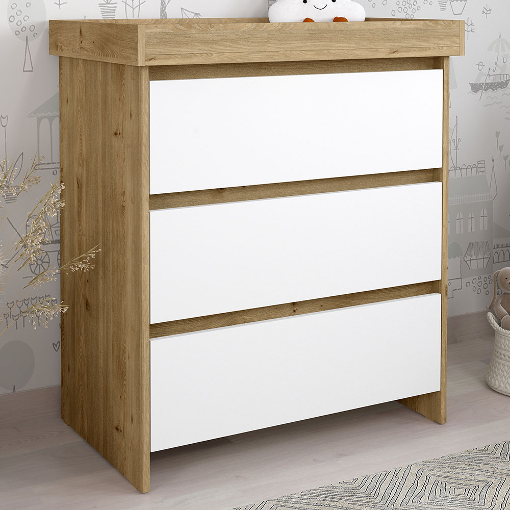 Kudl 3 Drawer White and Oak Baby Changing Table Image 1