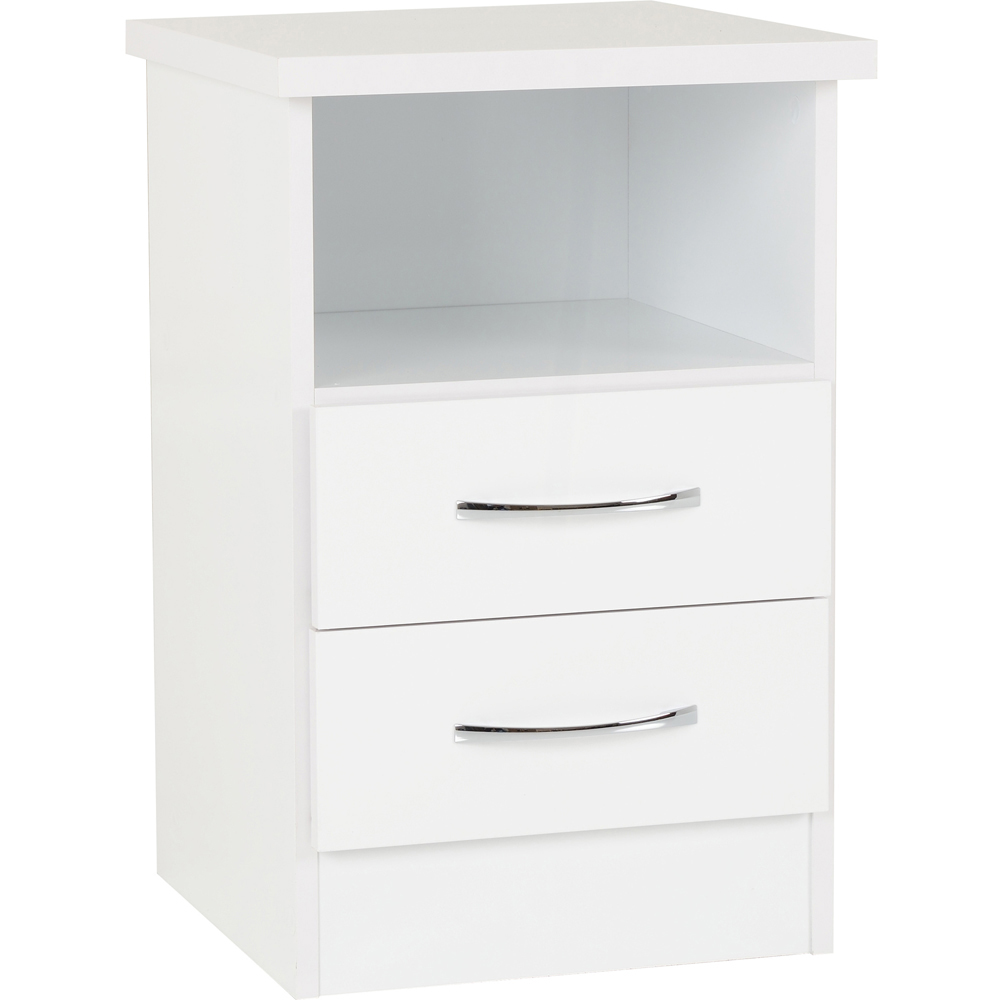 Seconique Nevada 2 Drawer White Gloss Bedside Table Image 2