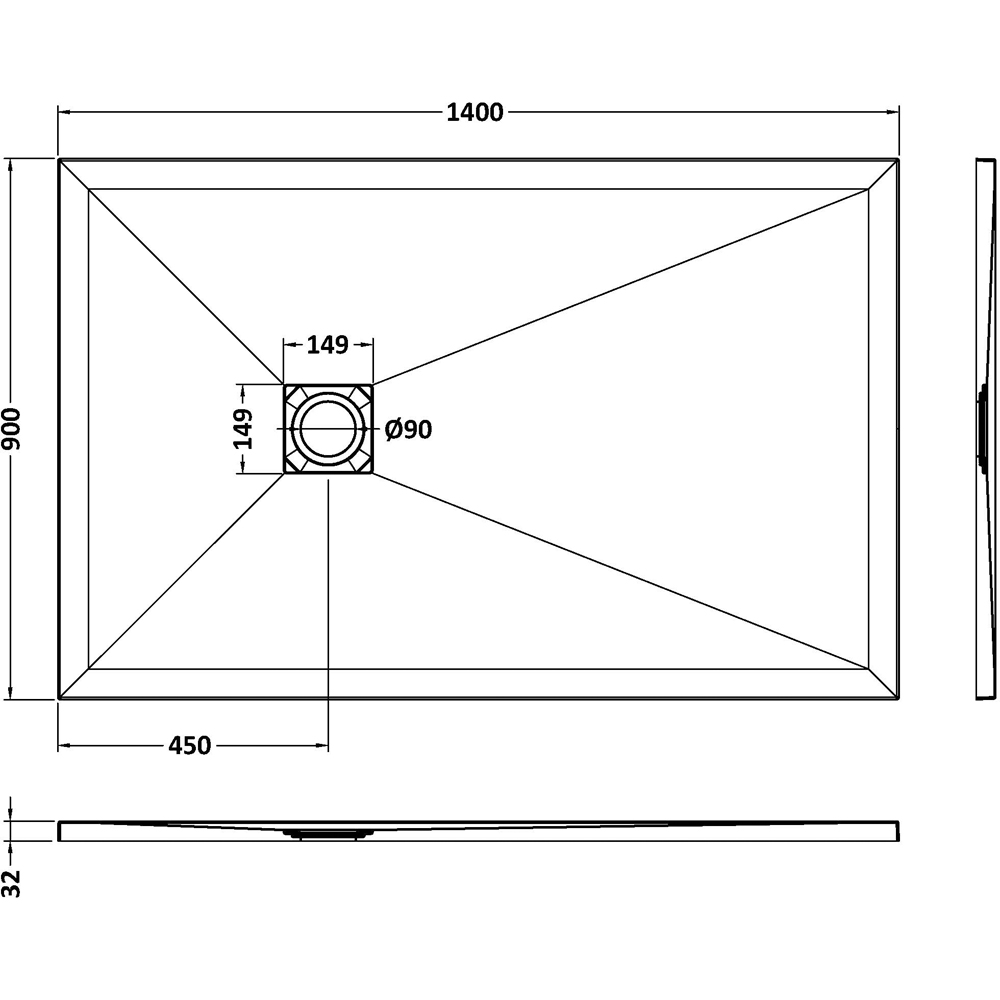 nuie Slate White Rectangular Shower Tray 1400 x 900mm Image 2