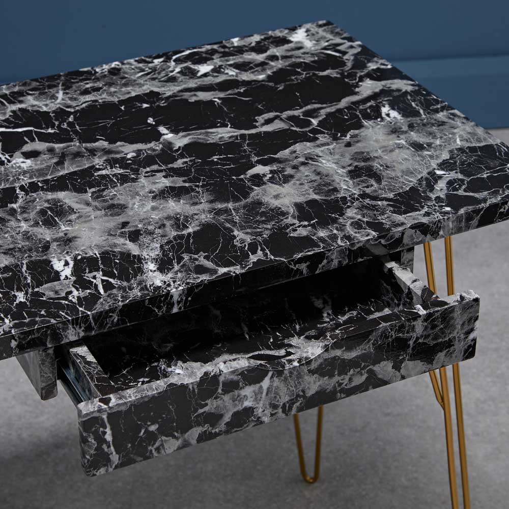 Fusion Faux Marble Top Desk Black and Gold Image 3