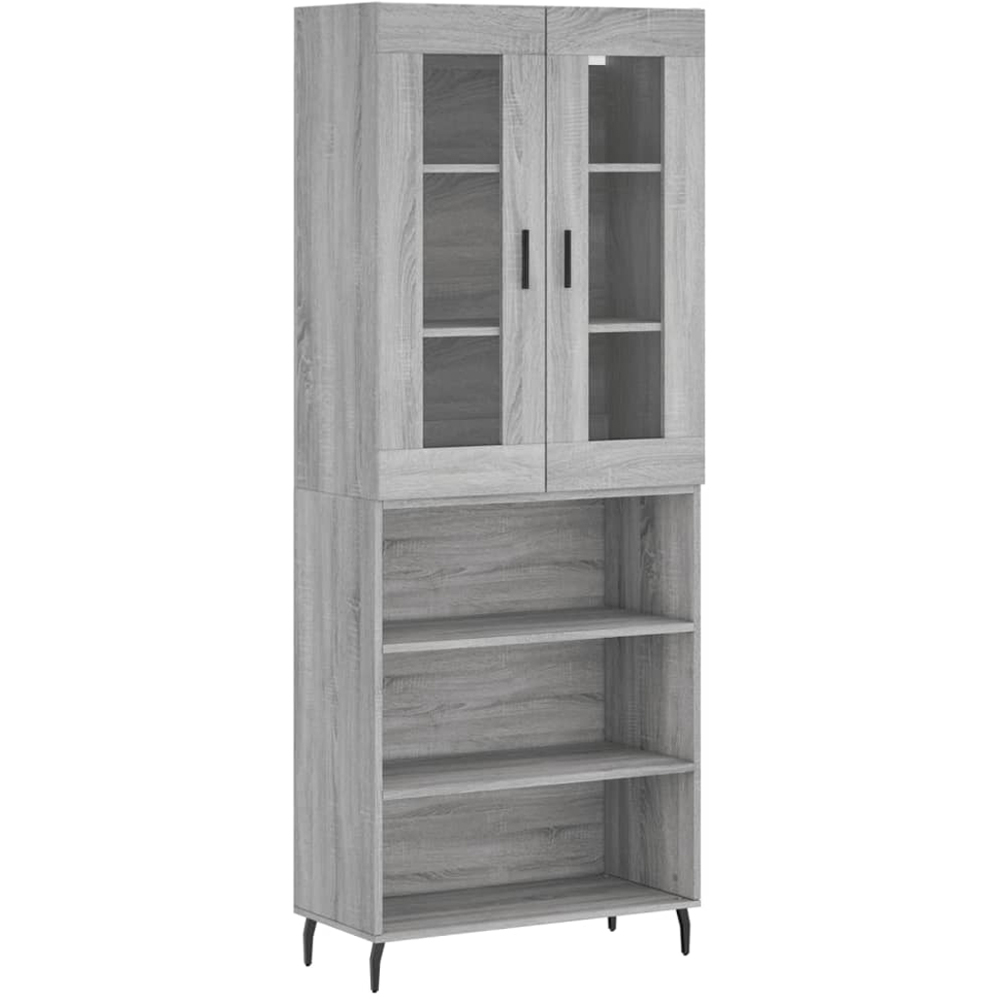 vidaXL 2 Glass Door 3 Shelf Grey Sonoma Highboard Image 2