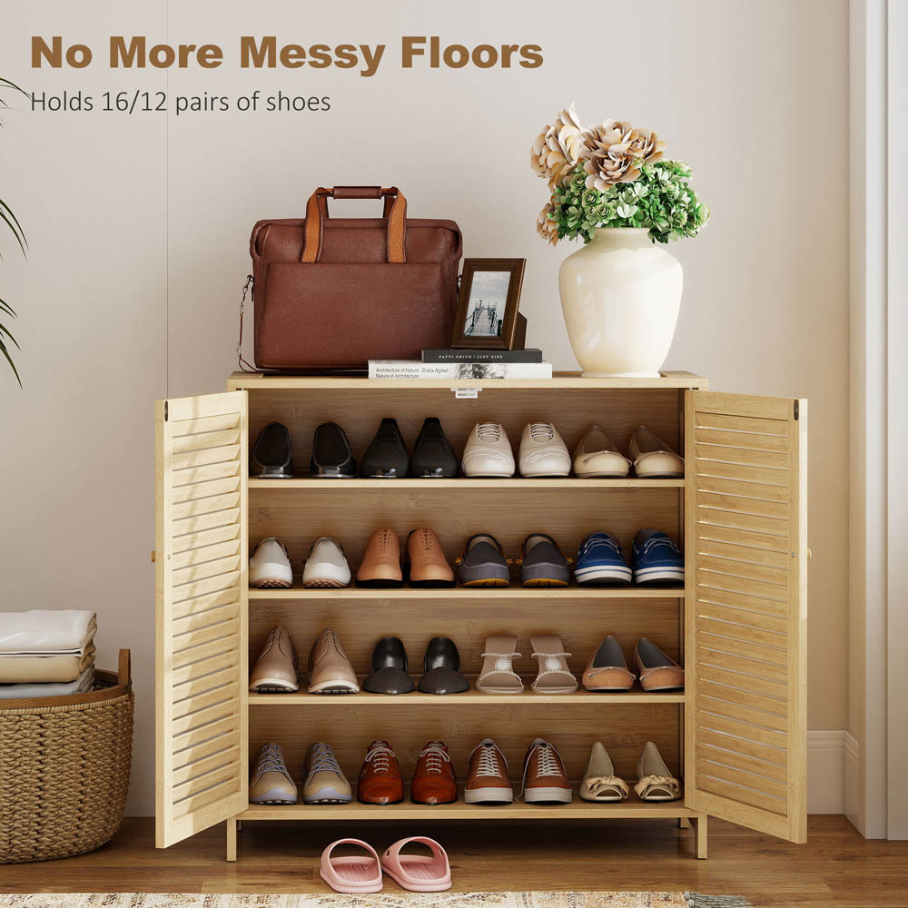 Portland 2 Door Natural Bamboo Louvred Shoe Cabinet  Image 7