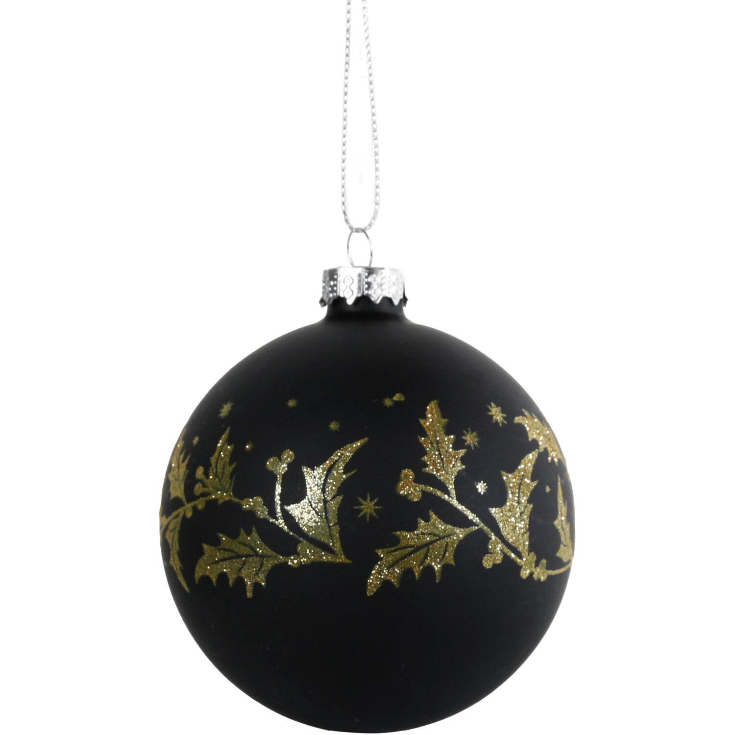 Chic Noir Matt Black and Gold Christmas Bauble Image 1