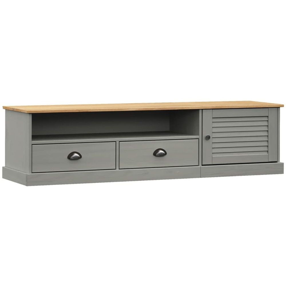 vidaXL Vigo Single Door 2 Drawer Single Shelf Grey Solid Pine Wood TV Cabinet Image 2