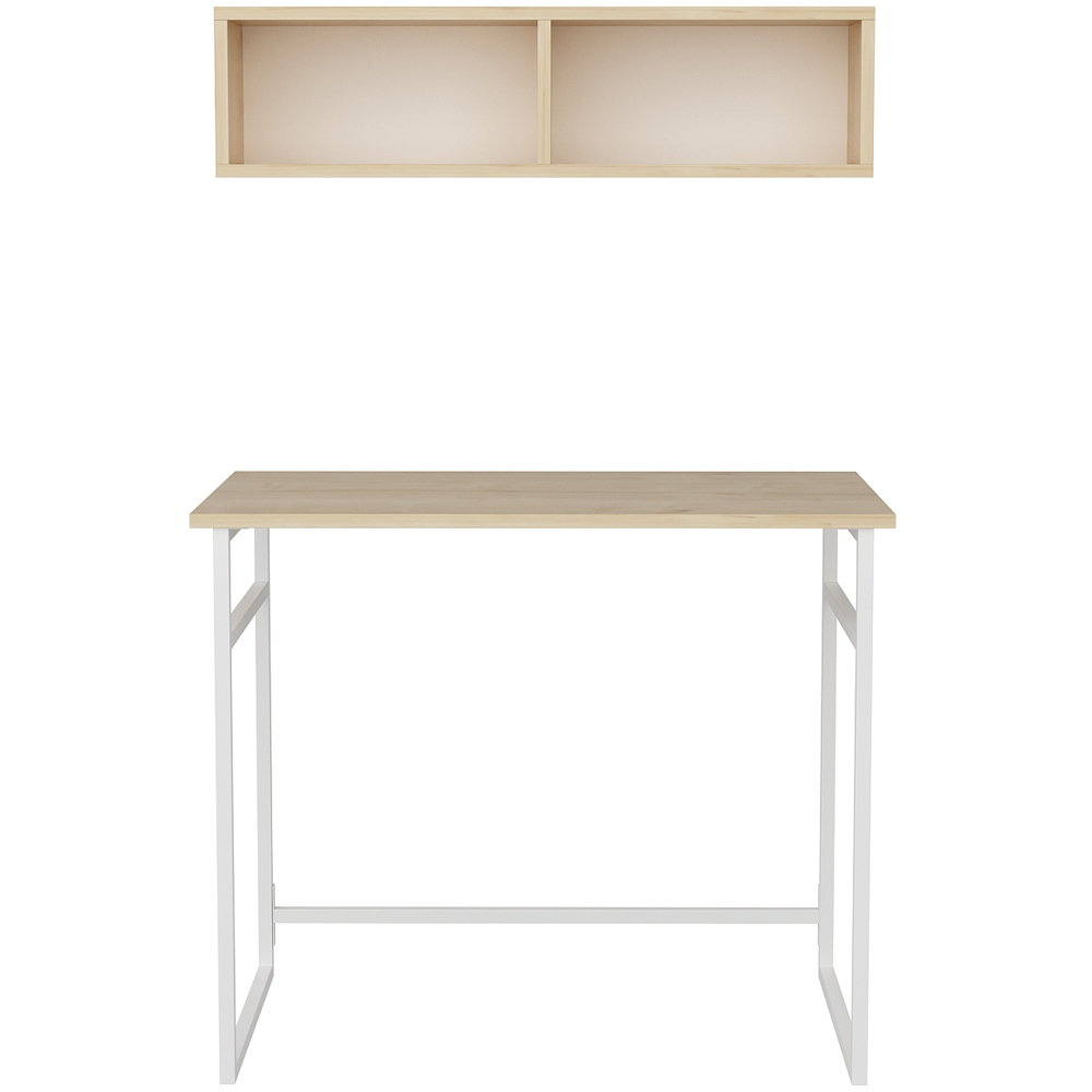 Decorotika Hussum Computer Desk with 2 Section Wall Shelf White and Oak Image 2