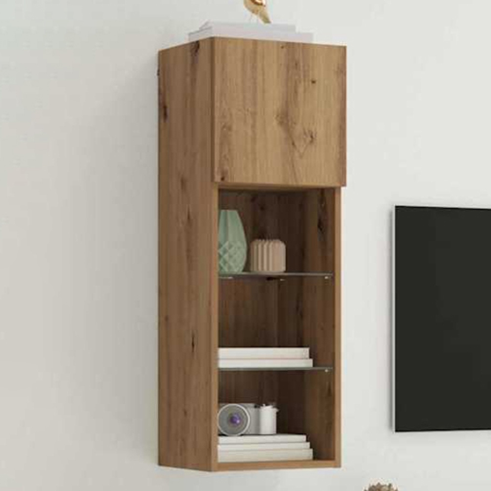 vidaXL Single Door 3 Shelf Artisan Oak Wall Mounted LED TV Unit Image 1
