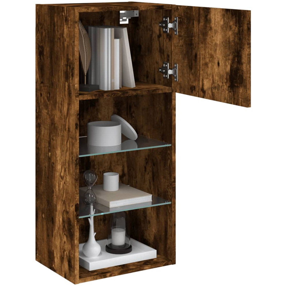 vidaXL Single Door 3 Open Shelf Smoked Oak TV Cabinet with LED Light Set of 2 Image 5
