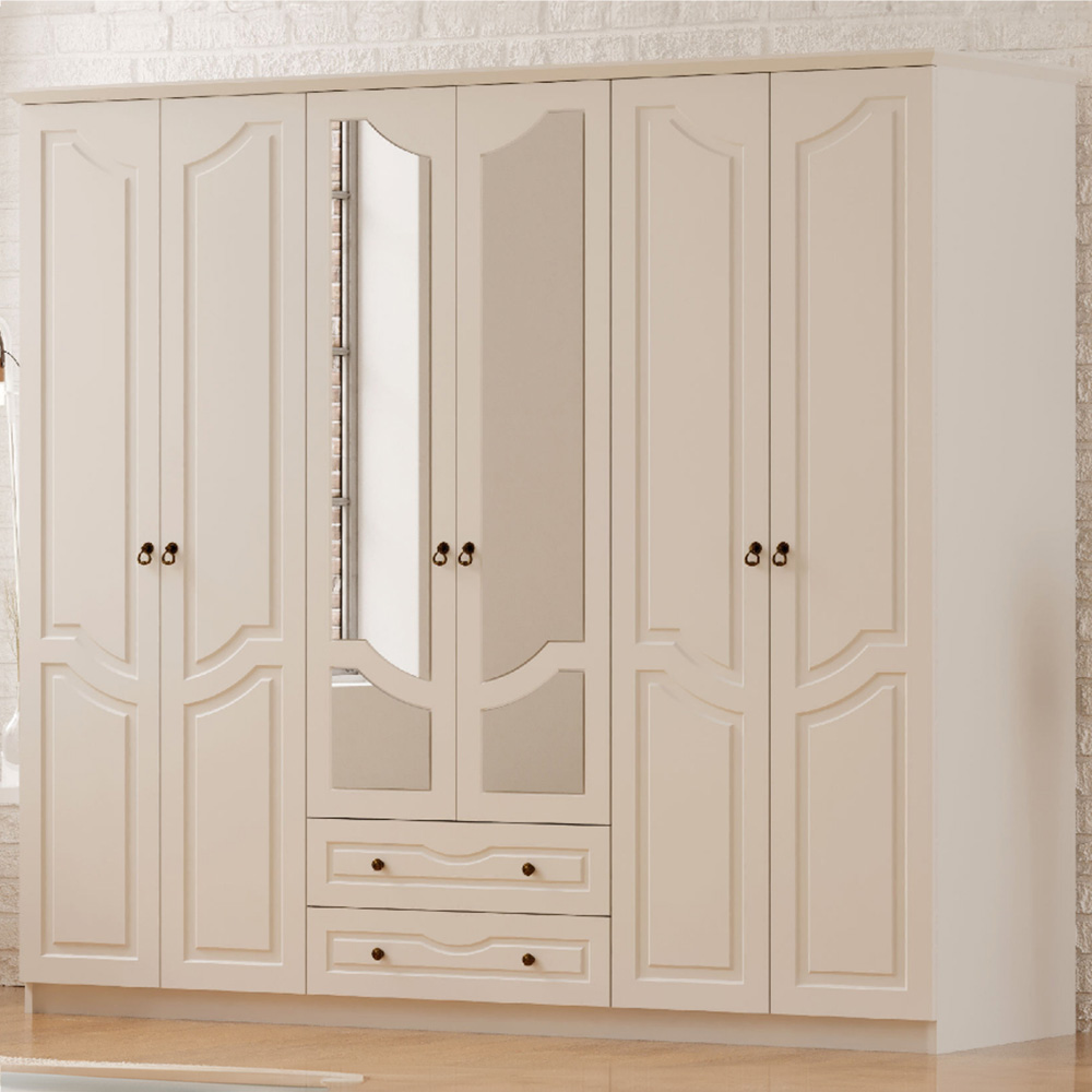 Evu CHLOE 6 Door 2 Drawer White Mirrored Wardrobe Image 1