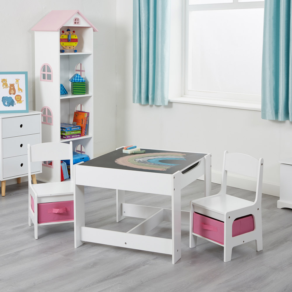 Liberty House Toys Kids White and Pink Table and 2 Chairs Set with Storage Bins Image 8