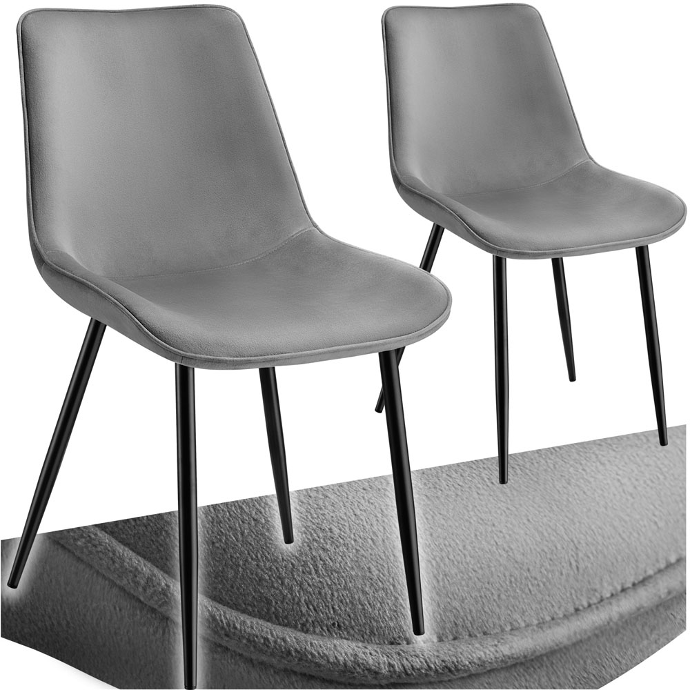 tectake Monroe Set of 2 Grey Velvet Padded Dining Chair Image 2