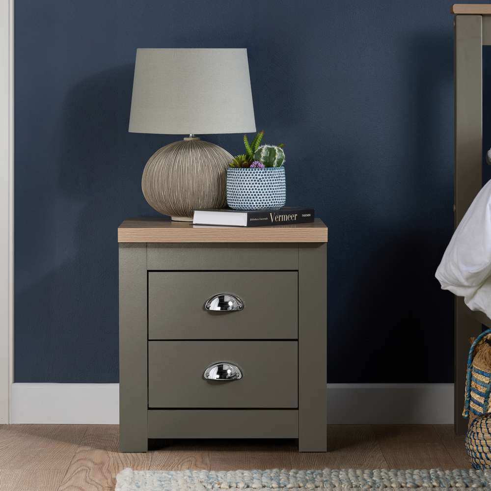 Birlea Highgate 2 Drawer Dark Grey and Oak Bedside Table Image 8