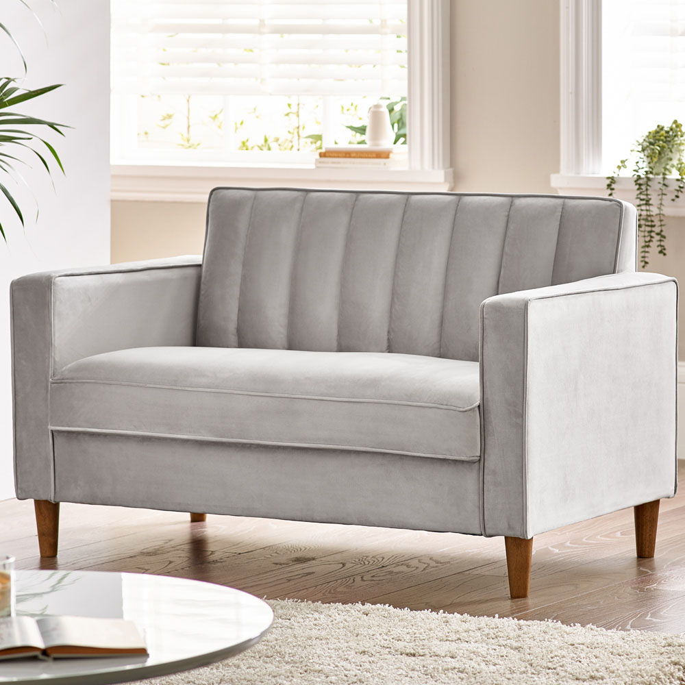 Furniturebox Kody 2 Seater Light Grey Velvet Sofa Image 1