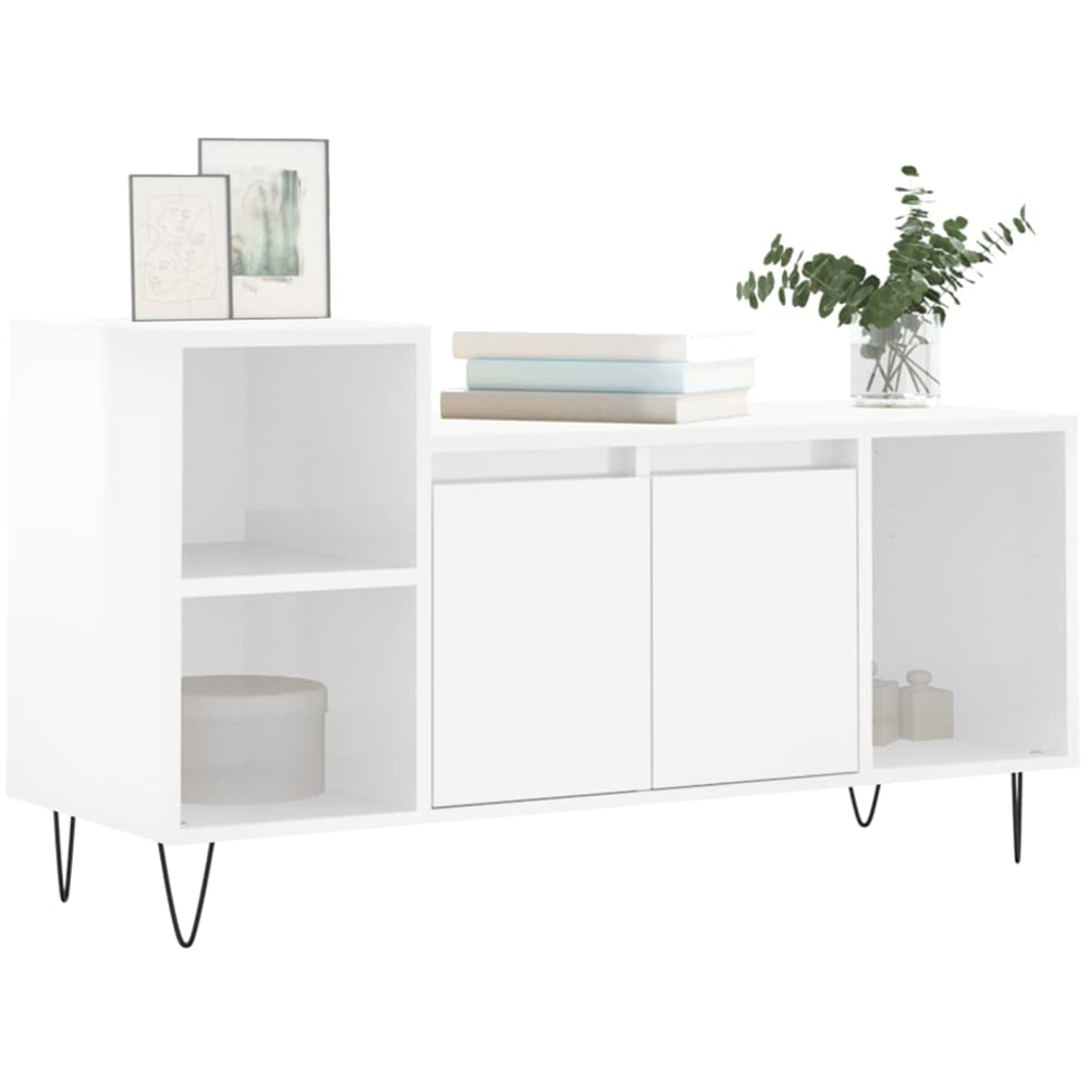 vidaXL 2 Door 3 Shelf High Gloss White TV Cabinet Image 3