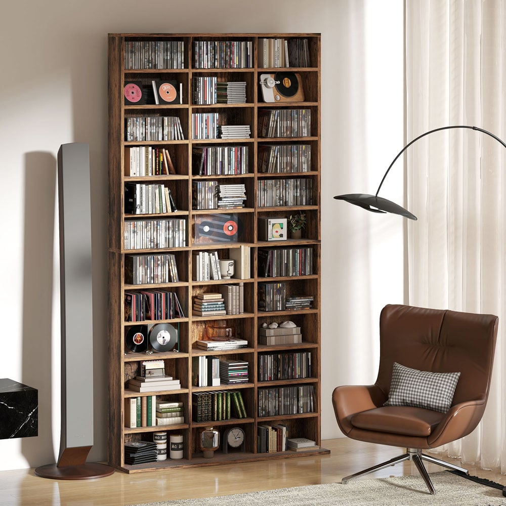 HOMCOM 36 Shelf Rustic Brown Large DVD and CD Media Storage Unit Image 3