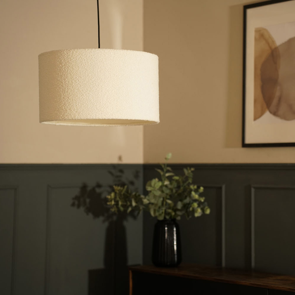 ValueLights Reni Cream Boucle Ceiling Drum Lamp Shade Large Image 3