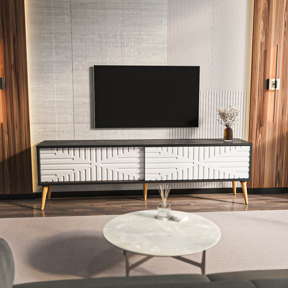 Decorotika Riso 2 Sliding Door Bendier and White TV Unit Image 6