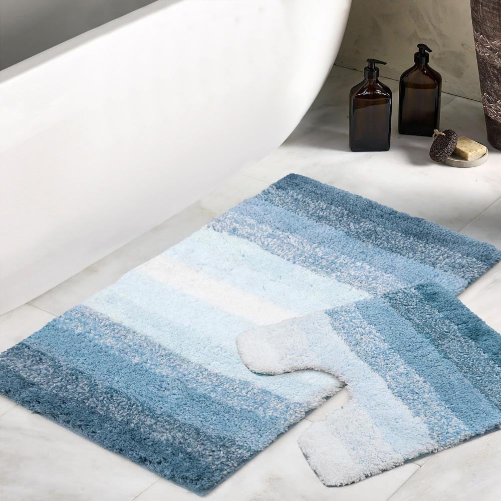 Mayfair Superstripe Blue Bath Mat Set Image 2
