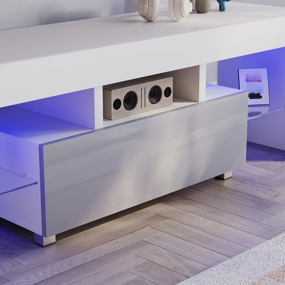 Vida Designs Luna Single Drawer White and Grey TV Unit with LED Image 4