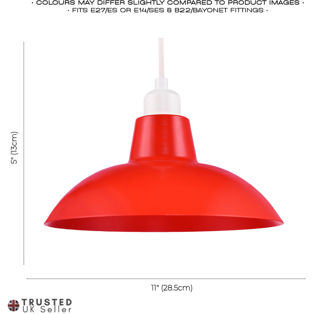 Happy Homewares Industrial Retro Design Matt Vibrant Red Curved Metal Pendant Shade Image 7