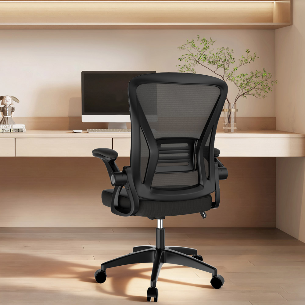Rattrix Black Office Chair with Flip-Up Armrest and Lumbar Support Image 3