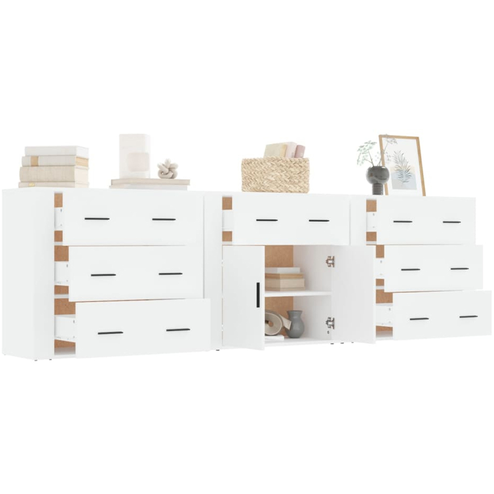 vidaXL 2 Door 7 Drawer White Sideboard 3 Piece Image 3