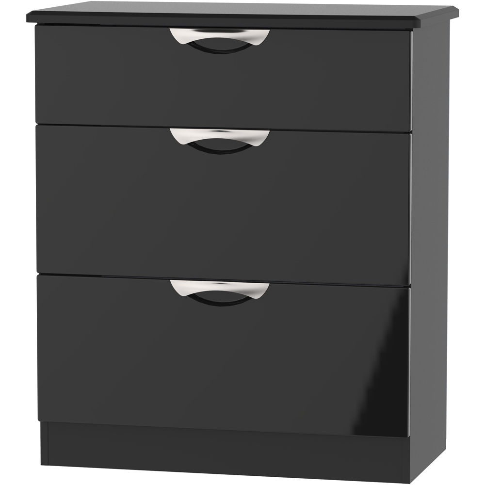 Crowndale Camden 3 Drawer Black Gloss and Black Deep Chest of Drawers Ready Assembled Image 4
