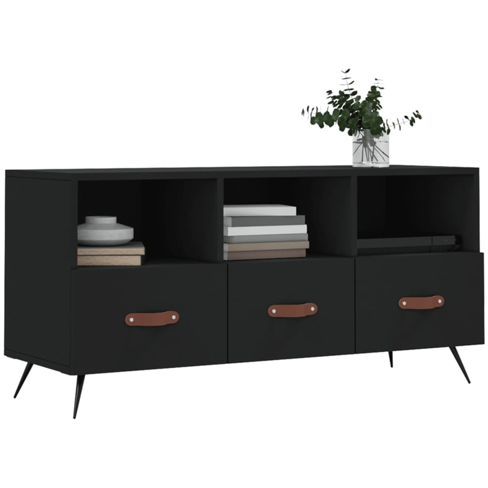 vidaXL 3 Drawer 3 Shelf Black TV Cabinet Image 3