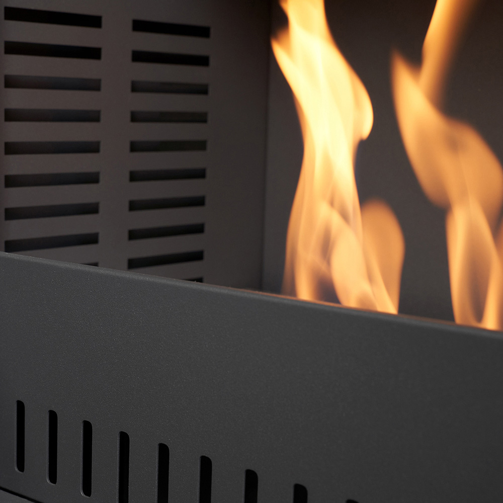 OKO S1 Charcoal Grey Bio Ethanol Stove with Log Storage and Angled Pipe Image 5