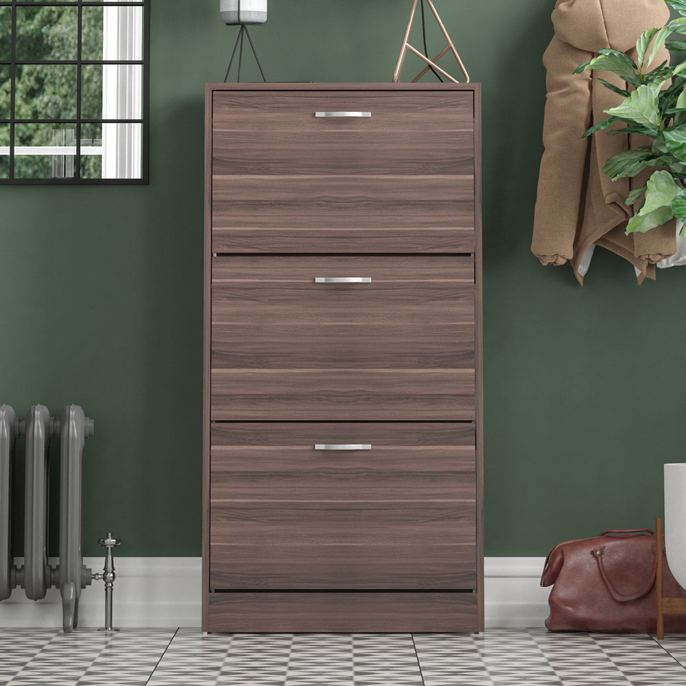 Home Vida Walnut 3-Drawer Shoe Cabinet Rack Image 6