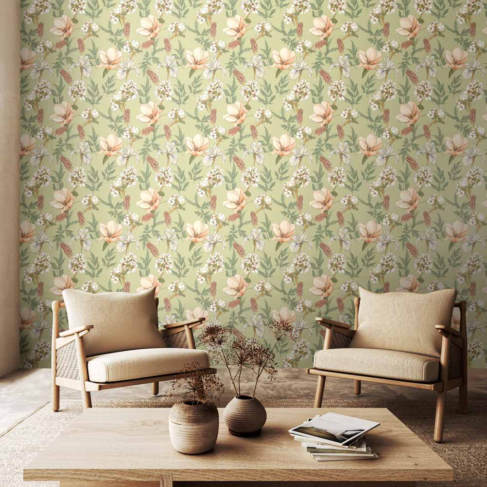 Hoopla Walls Orchid Bloom Artichoke Non Woven Wallpaper Image 2