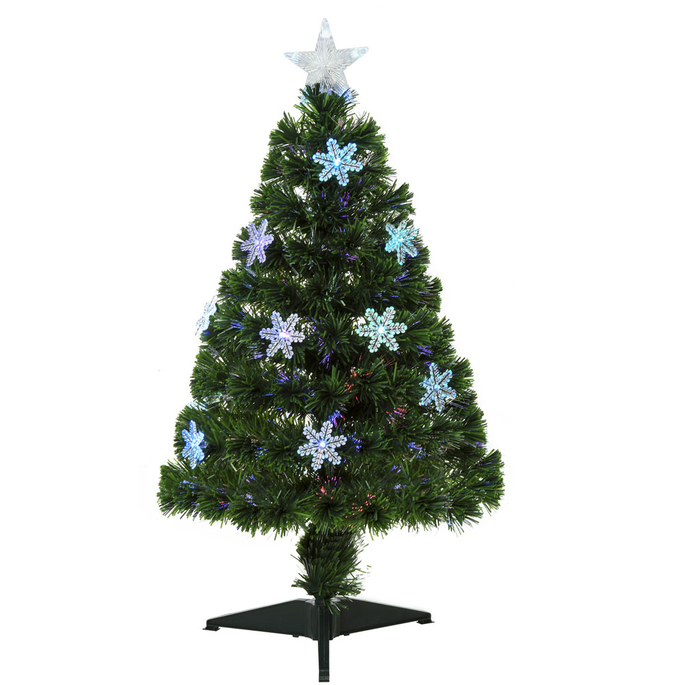 Everglow Fibre Optic Green Christmas Tree with Snowflakes 3ft Image 1