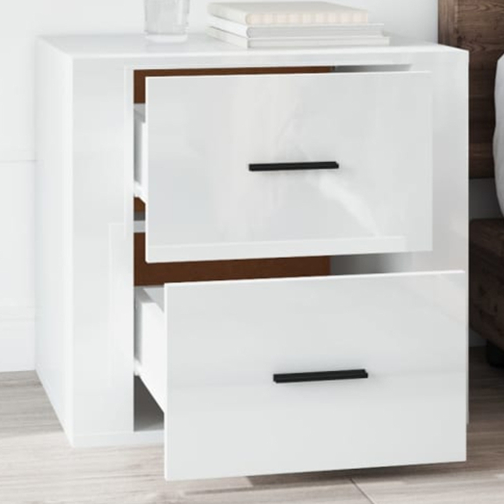 vidaXL 2 Drawer High Gloss White Bedside Cabinet Image 1
