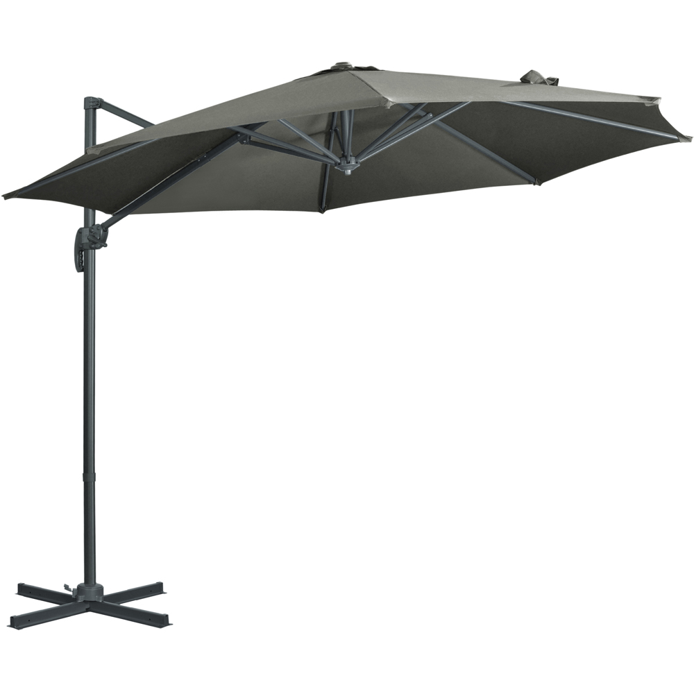 Outsunny Grey Crank and Tilt Cantilever Parasol with Cross Base 3m Image 1