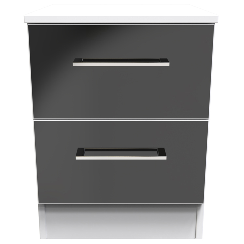 Crowndale Worcester 2 Drawer Matt Black and White Compact Bedside Cabinet Ready Assembled Image 3