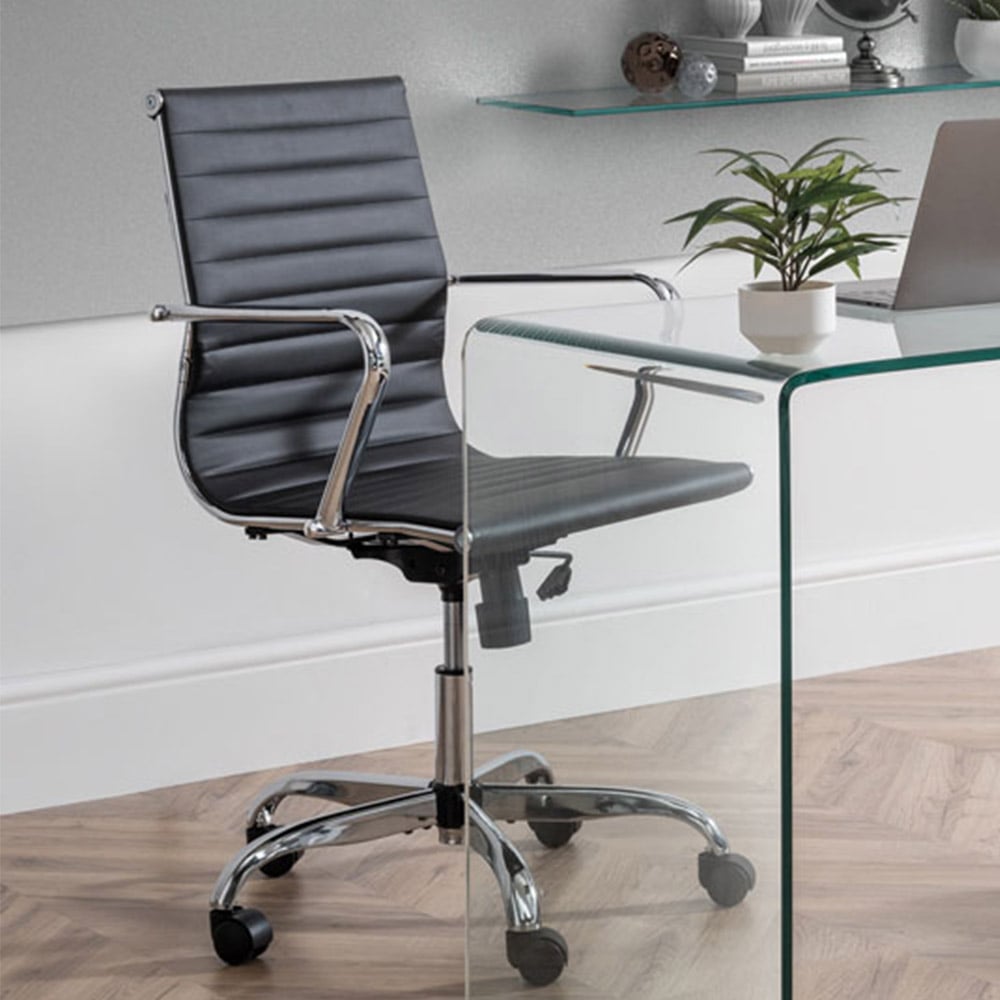 Julian Bowen Gio Black and Chrome Faux Leather Swivel Office Chair Image 1