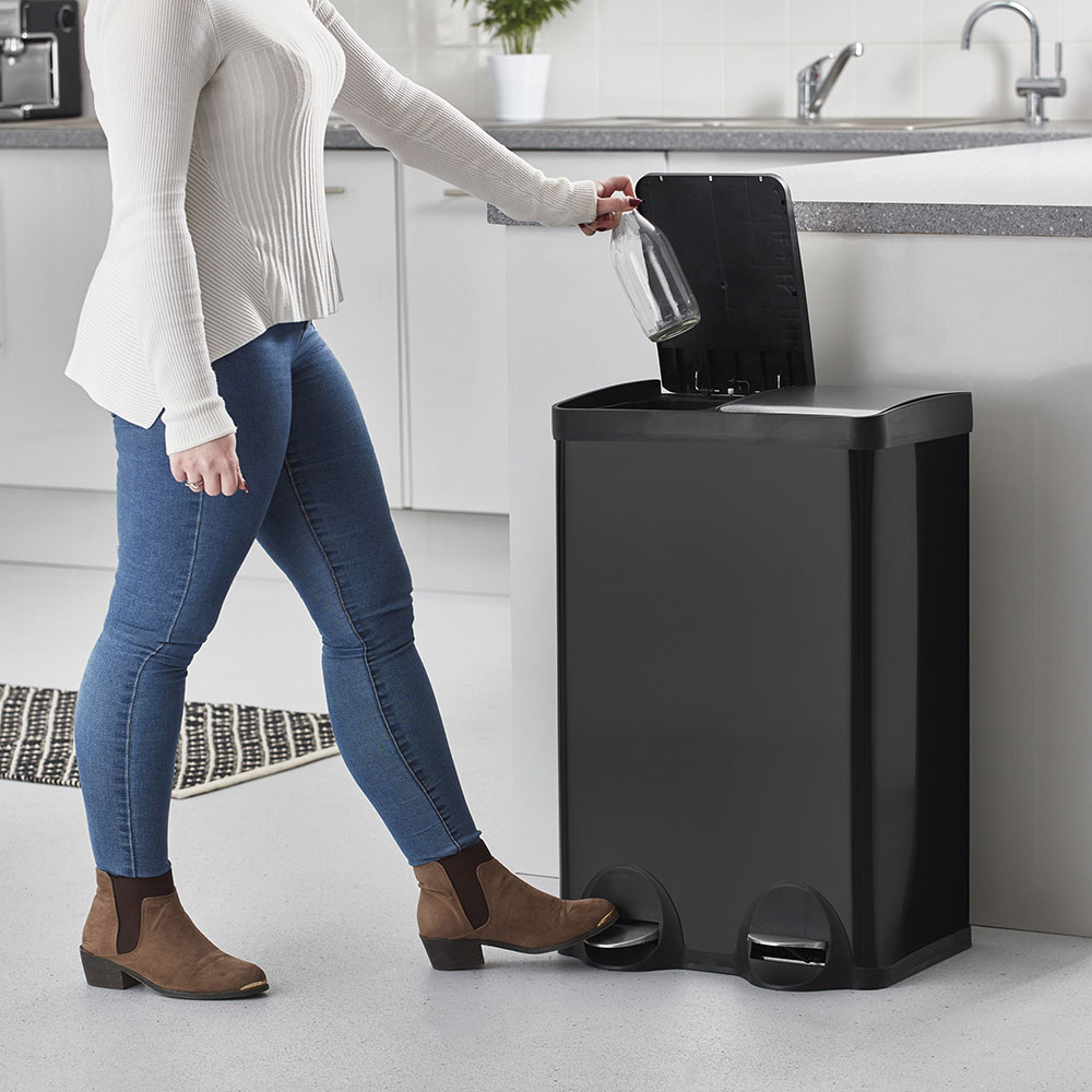 Cooks Professional Dual Recycle Black Kitchen Pedal Bin 60L Image 6