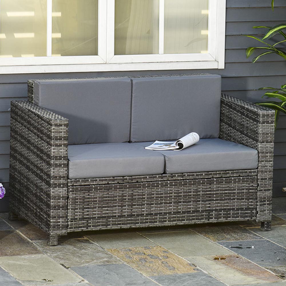 Outsunny 2 Seater Grey Rattan Sofa Image 1