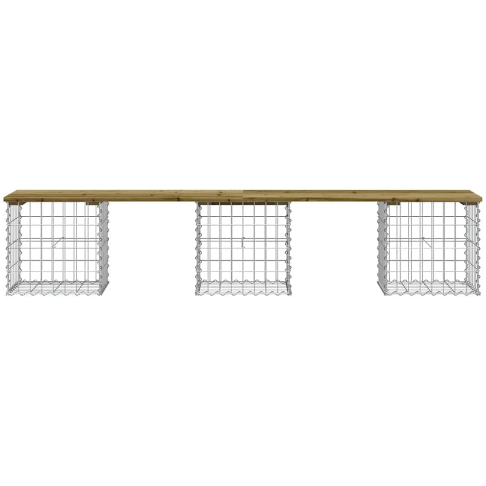 vidaXL Brown Solid Impregnated Pine Wood Gabion Design Garden Bench 203 x 44 x 42cm Image 2