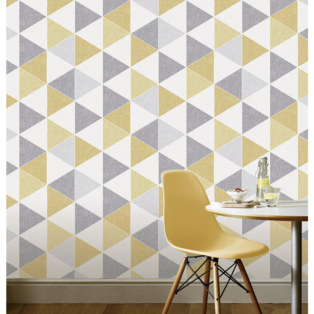 Arthouse Wallpaper Scandi Triangle Yellow and Grey Image 2