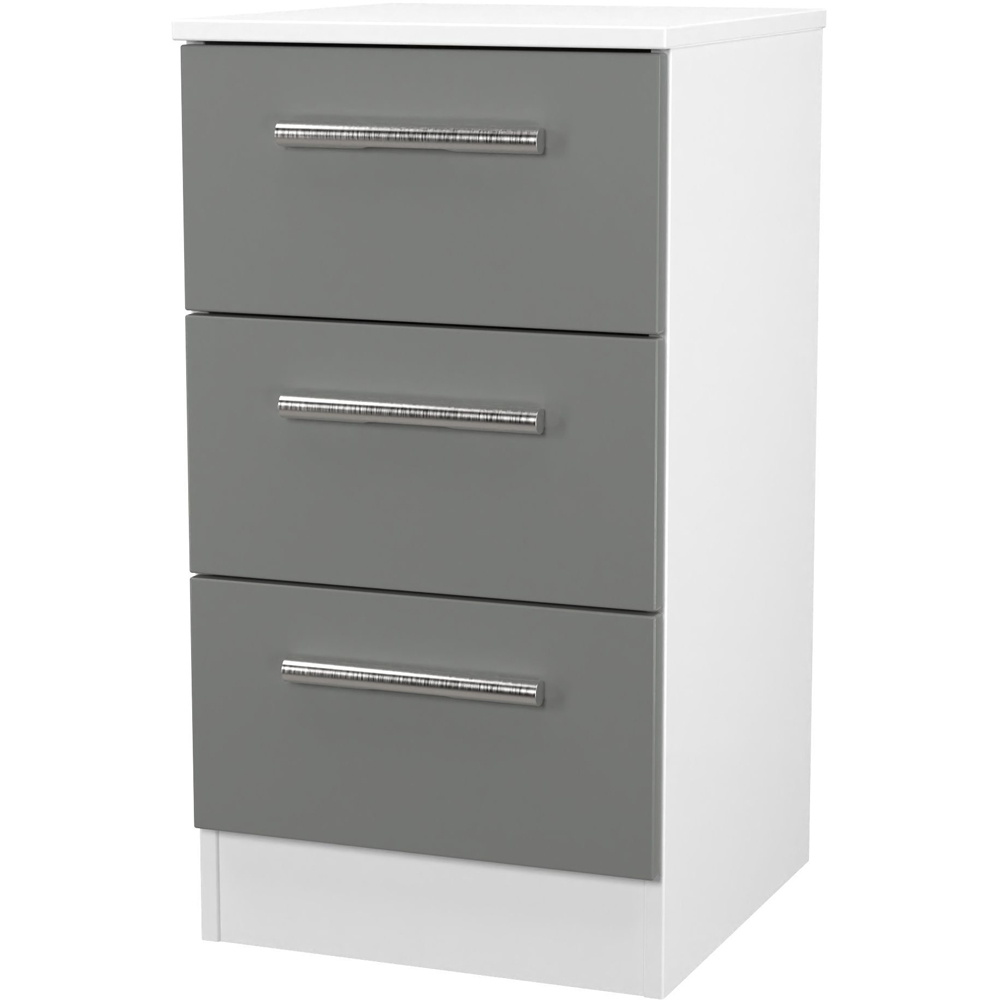 Crowndale Contrast 3 Drawer Dusk Grey and White Bedside Cabinet Ready Assembled Image 4