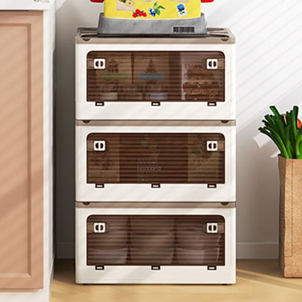 Costway 90L White Stackable Collapsible Plastic Storage Bin with Lid Set of 3 Image 1