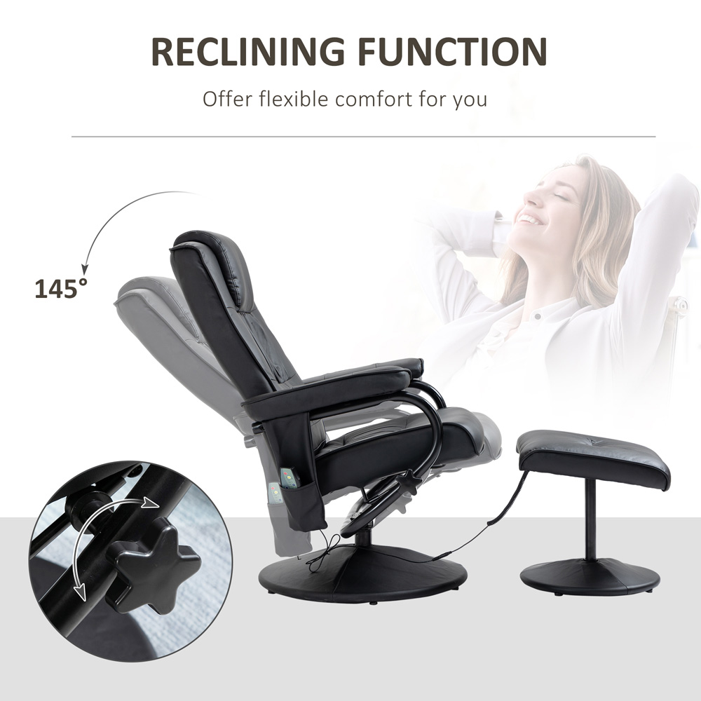 Portland Black PU Leather Massage Manual Recliner Chair with Ottoman Image 6