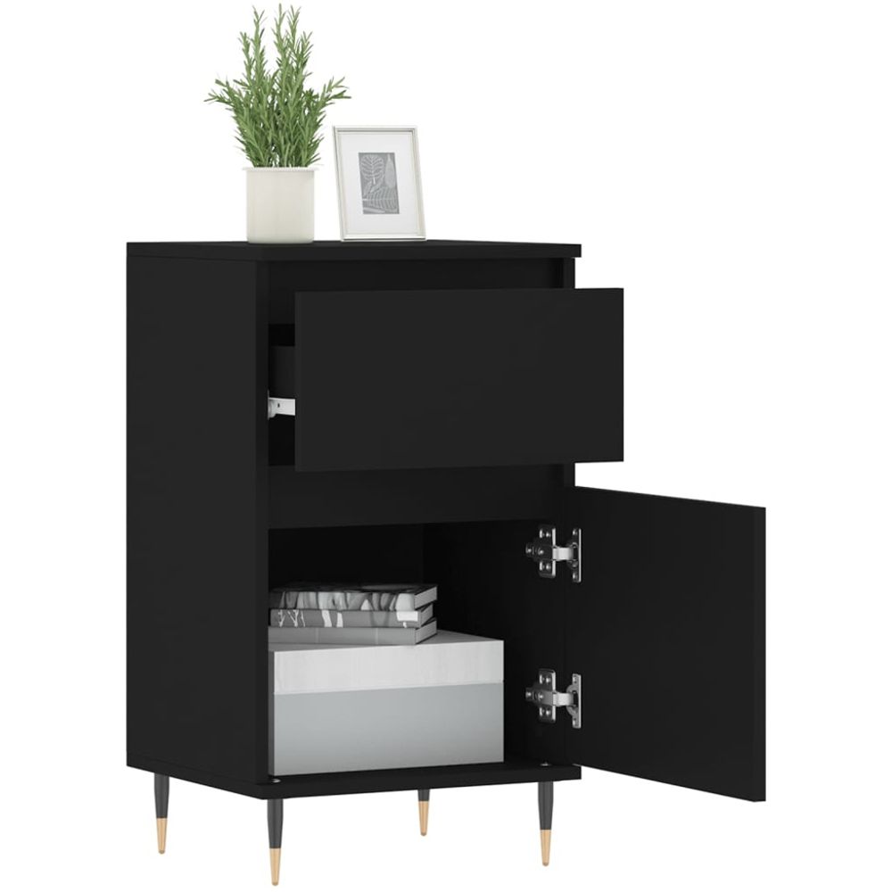 vidaXL Single Door Single Drawer Black Wooden Sideboard Set of 2 Image 4