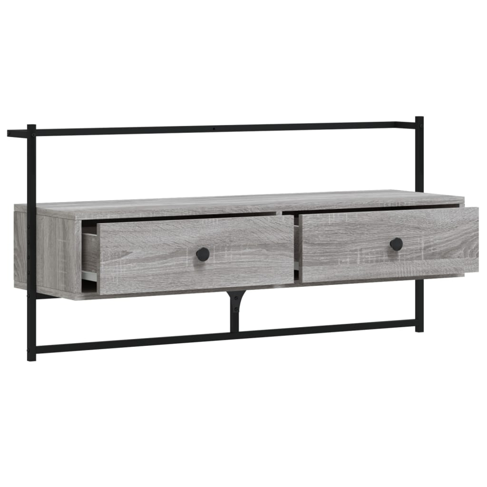 vidaXL 2 Drawer Grey Sonoma Wall Mounted TV Cabinet Image 3