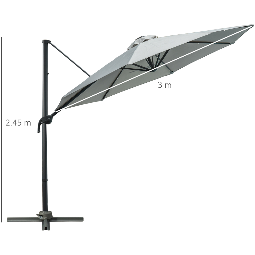 Outsunny Grey Solar LED Crank Handle Cantilever Roma Parasol with Cross Base 3m Image 7