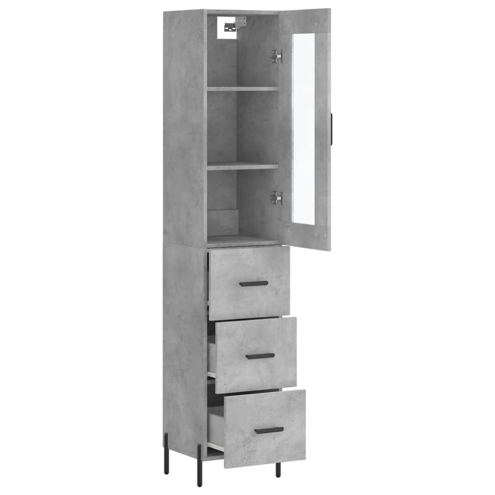 vidaXL Single Glass Door 3 Drawer Concrete Grey Highboard Image 4